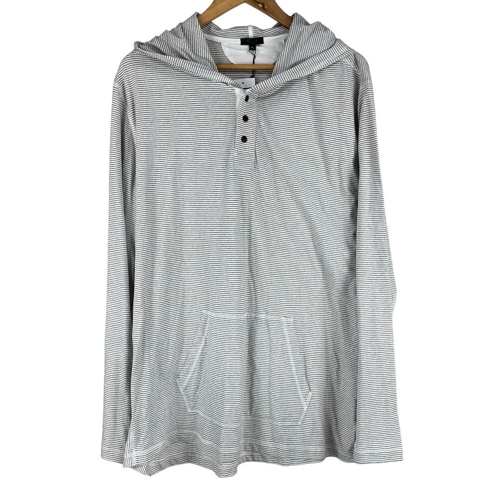 Rails Men's Weston Cream Navy Striped Hooded Long Sleeve DAMAGED Size XXL